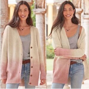 SUNDANCE Sunset Moments Button-Front Ombre Cardigan Cream Pink Size Large